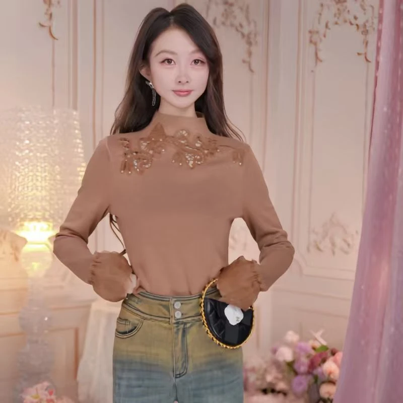 【达人专属】朝峰新款内搭上衣毛织咖啡色气质CFE5D301-3158C