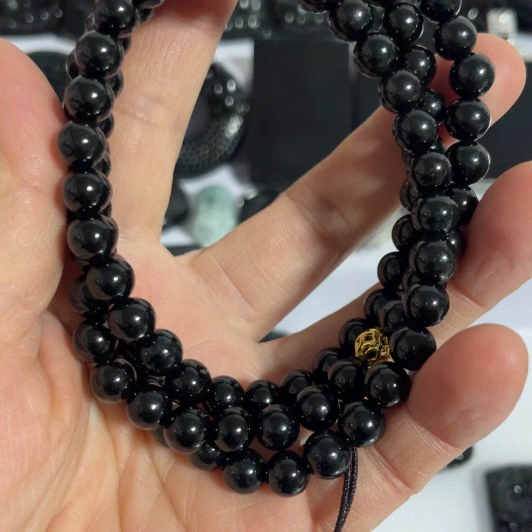 翡翠未镶嵌手链天然翡翠墨翠卡7项链