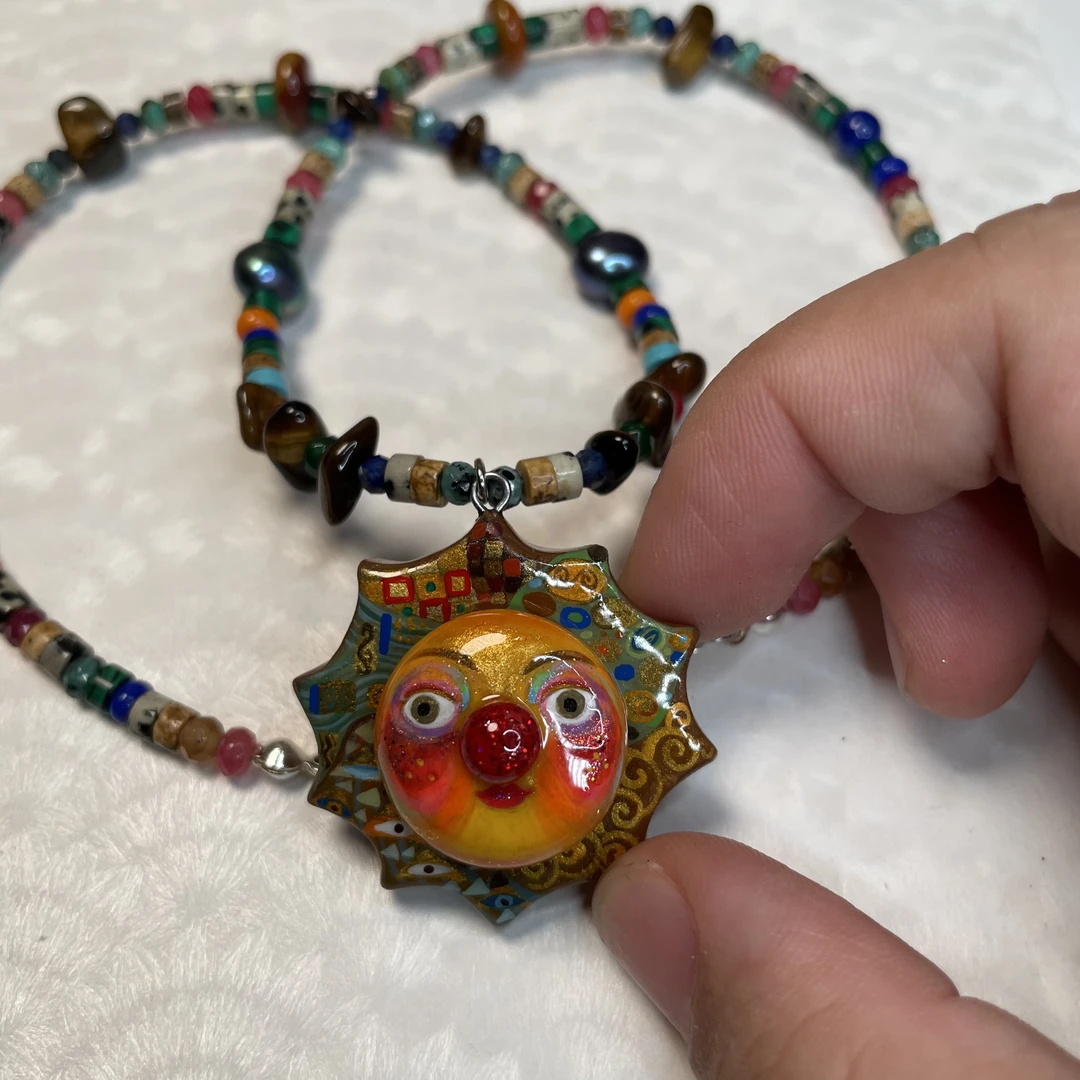 纯手工手绘软陶挂件《克里姆特小太阳》