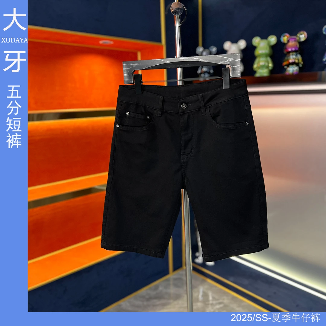 【大牙】992#夏季纯黑五分短裤男2025经典轻奢弹力修身轻奢牛仔裤