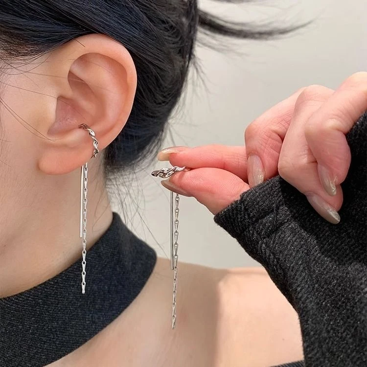 耳挂耳骨夹流苏耳夹无耳洞耳环气质显脸小冷淡风2025新款长款耳饰