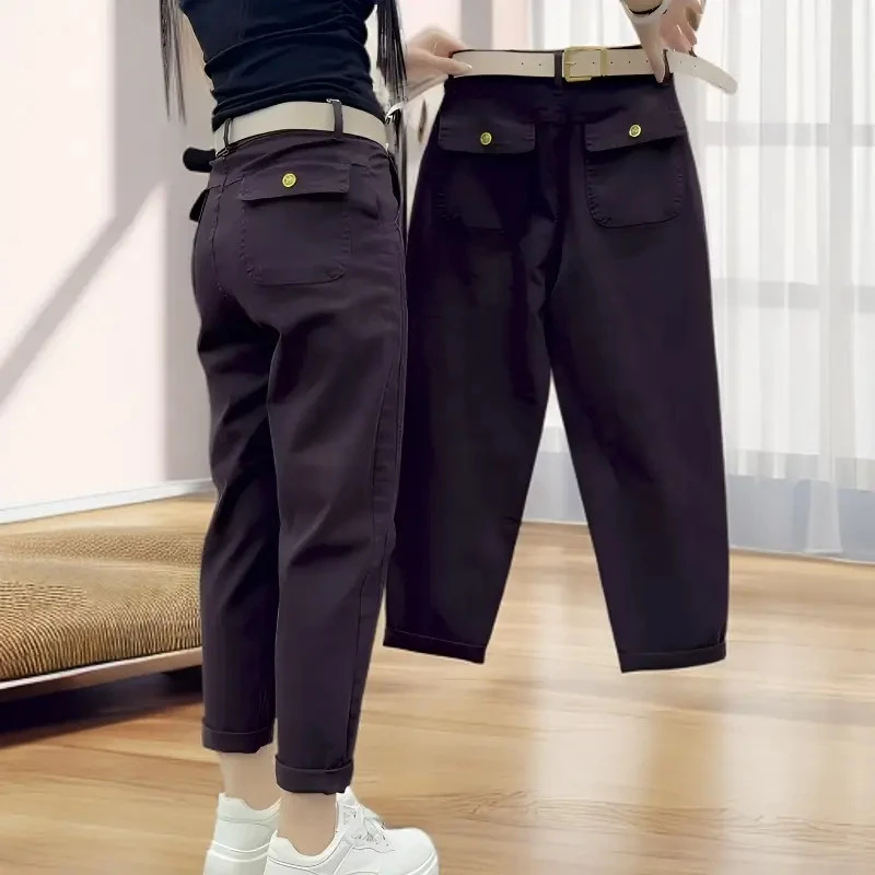 春秋韩版时尚哈伦牛仔裤女小个子高腰显瘦休闲百搭束脚工装萝卜裤