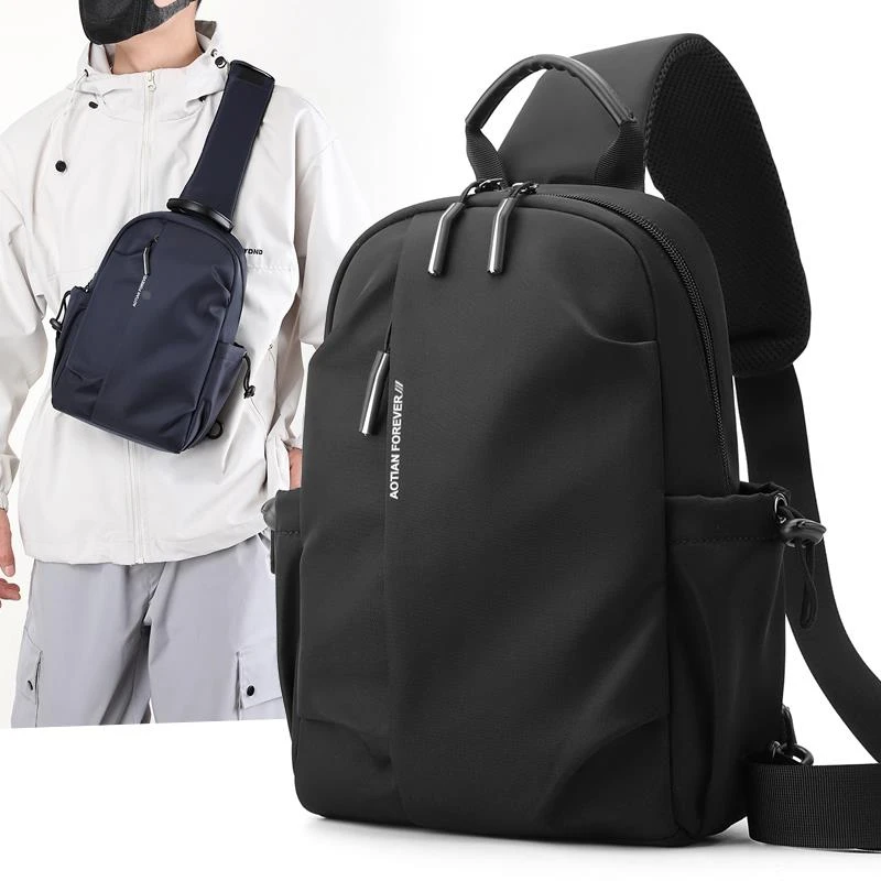 新款男士斜挎包休闲通勤胸包时尚简约潮男款大容量背包运动单肩包