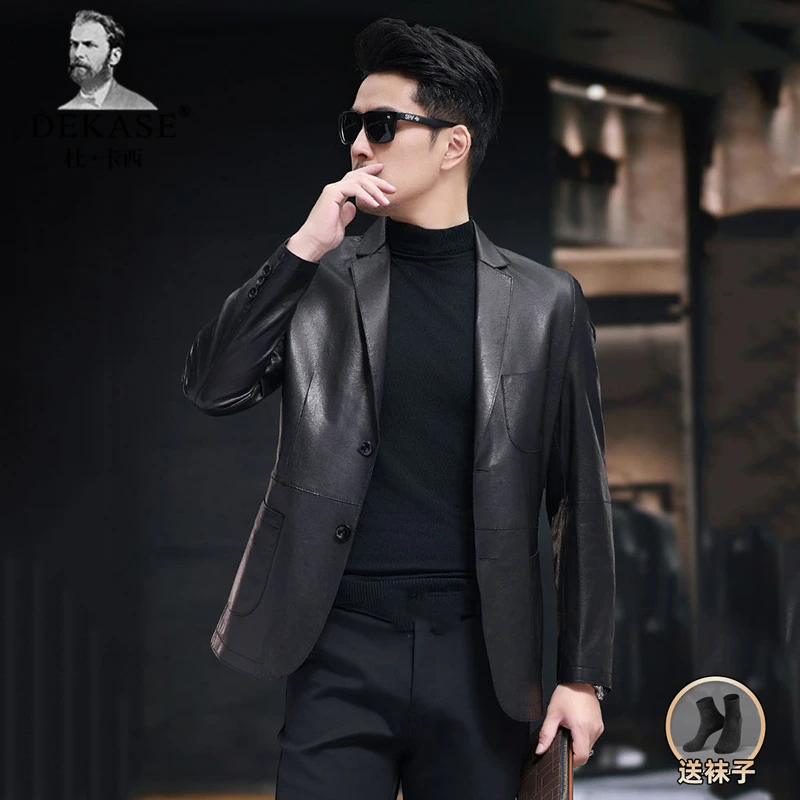 Dekase 商务真皮皮衣男修身时尚休闲西服西装百搭外套绵羊皮夹克