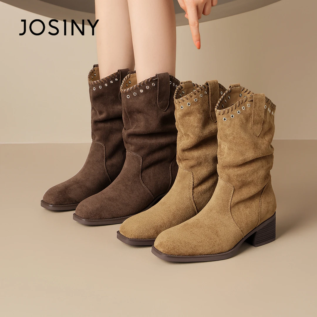 卓诗尼尖头靴子女堆堆靴25新款美拉德粗跟短靴复古西部靴巨好看XX