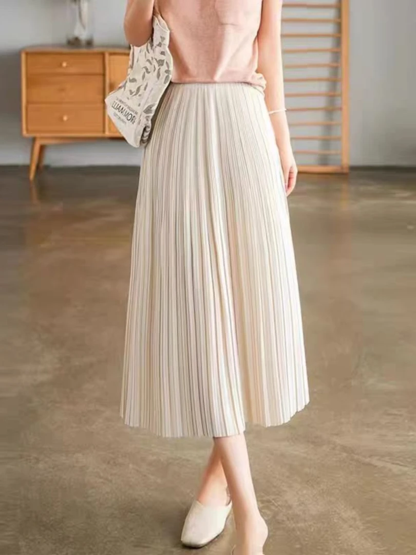 [五十不惑专属]细百褶裙裙子伞裙中长款遮肉垂感显瘦A字半身裙女