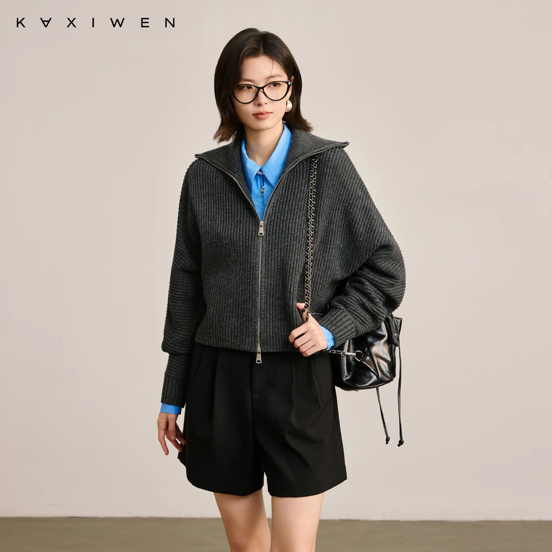 佧茜文大翻领针织开衫【冬新】时尚气质通勤保暖外套女X09BWN8587