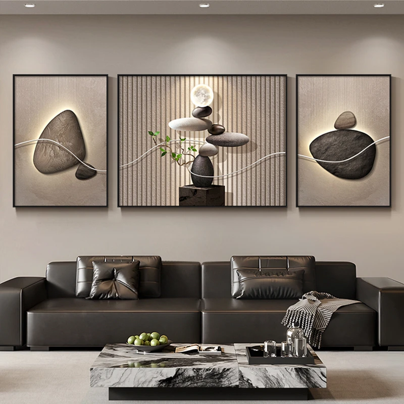 2026新款现代轻奢客厅装饰画三联画高级感石来运转沙发背景墙挂画