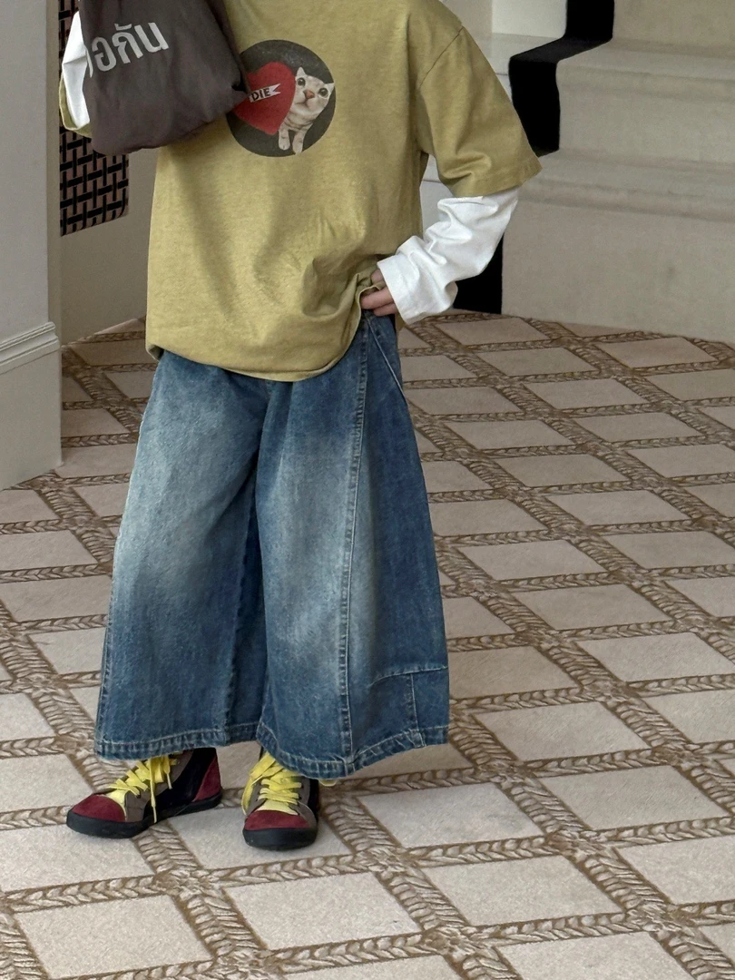 in 爱:nl25秋儿童时髦宽松牛仔阔腿裤男童韩版九分裤直筒裤72230