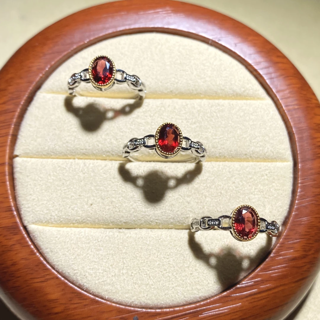 天然石榴石戒指 电黄双色款  多样性发其一【SLS0013】