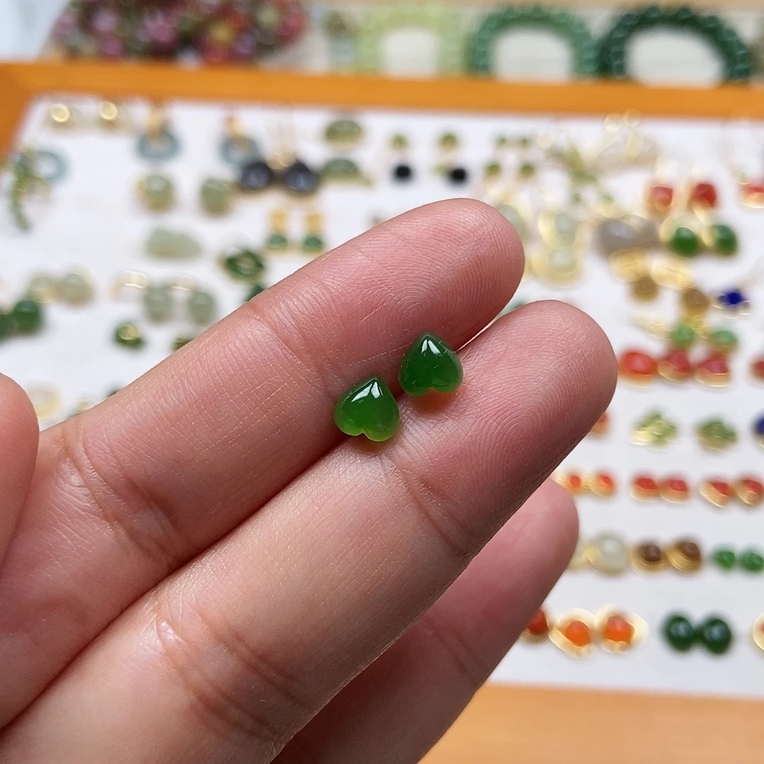 和田玉耳饰银S925镶嵌