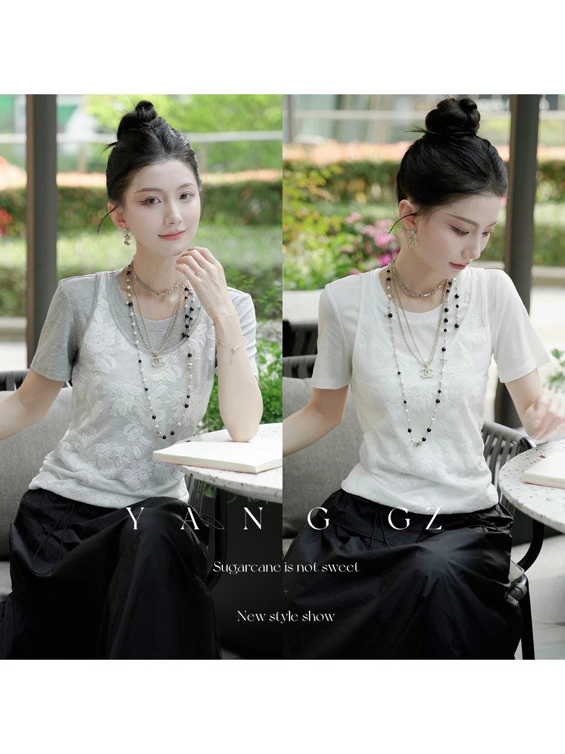 YANG GZ【Q花间与共】春夏新款背心+短袖两件套女 GZ252170