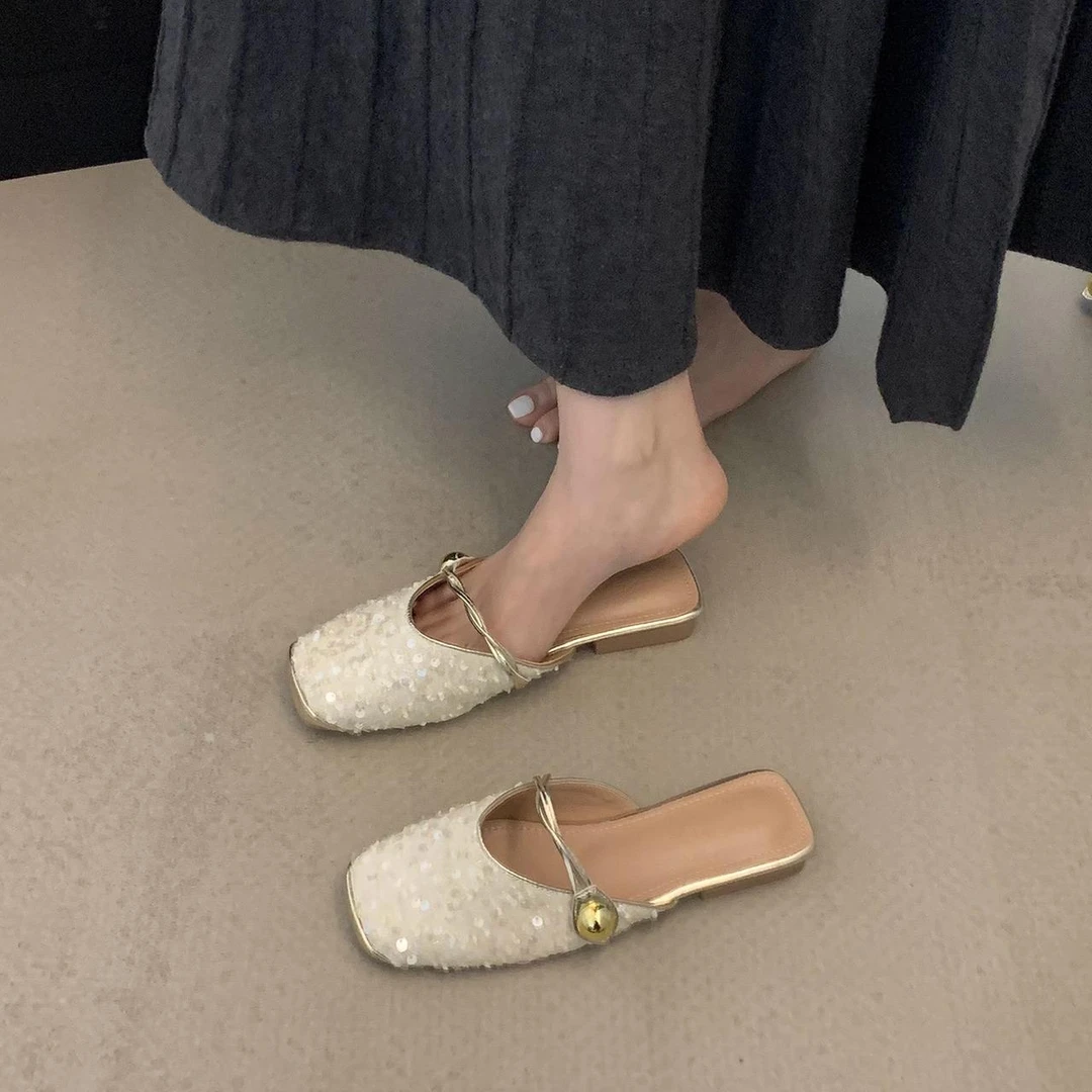 sawp新款2025爆款小香风低跟包头半拖鞋女款配裙子气质凉鞋玛丽珍