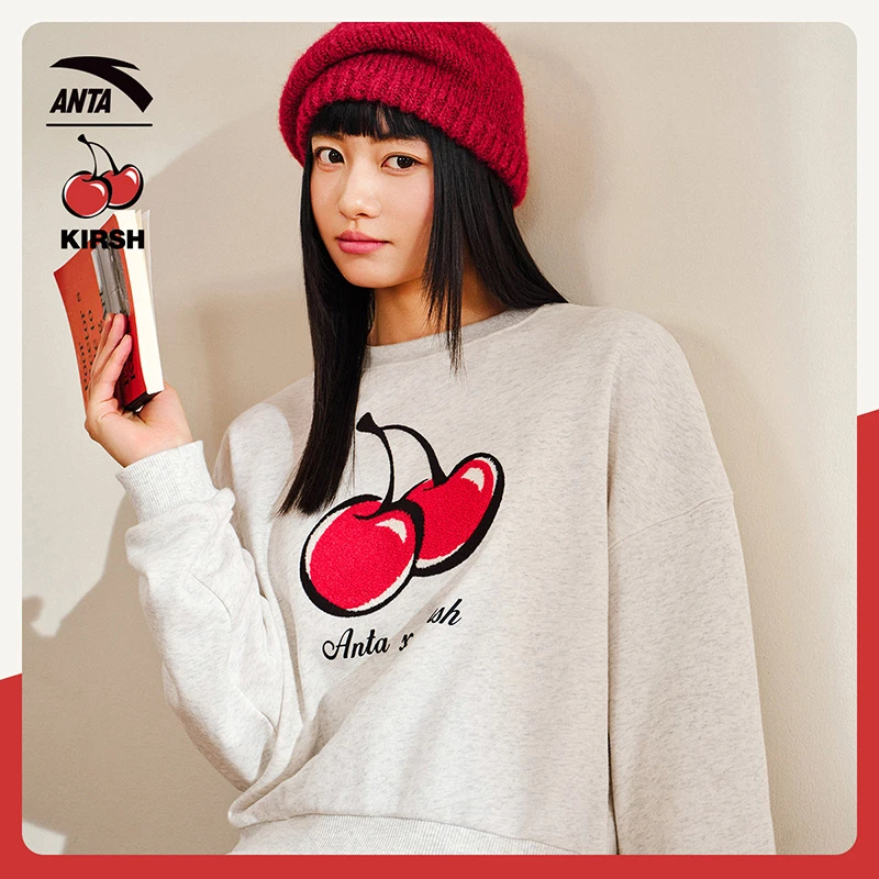 安踏×kirsh联名丨大樱桃短款套头卫衣女士新款休闲上衣