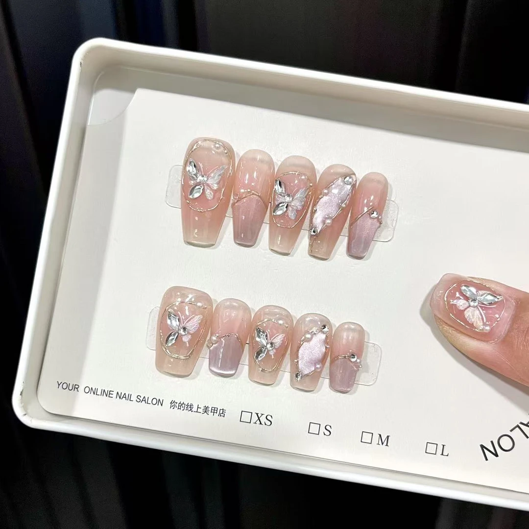 【玉蝶浮影】纯手工穿戴甲光疗甲一副10片装