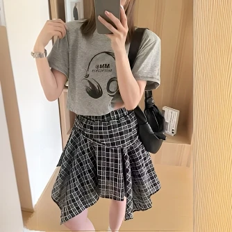 洋气半身裙格子短款女装格纹学生夏装设计感