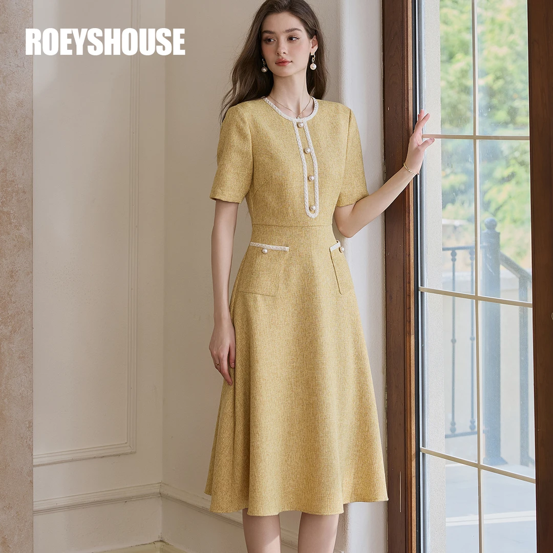 【RH】罗衣优雅收腰大摆连衣裙2025春季新款气质小香风中长裙11594