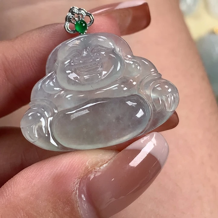 翡翠颈饰18K金镶嵌冰佛公