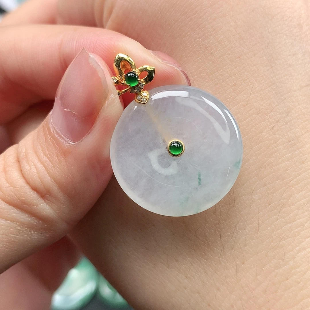 翡翠颈饰18K金镶嵌平安