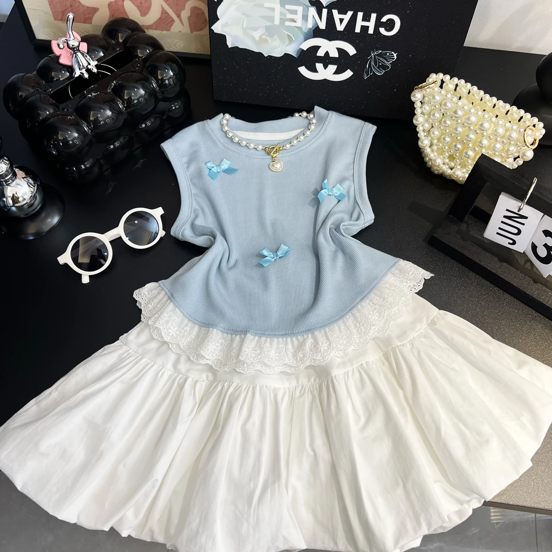 2025新款女童童装夏季时尚潮流网红洋气蝴蝶结套装