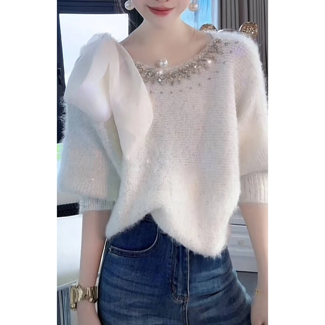 薇恩COCO针织衫时尚新款长袖重工镶钻修身上衣魅力个性潮流之作