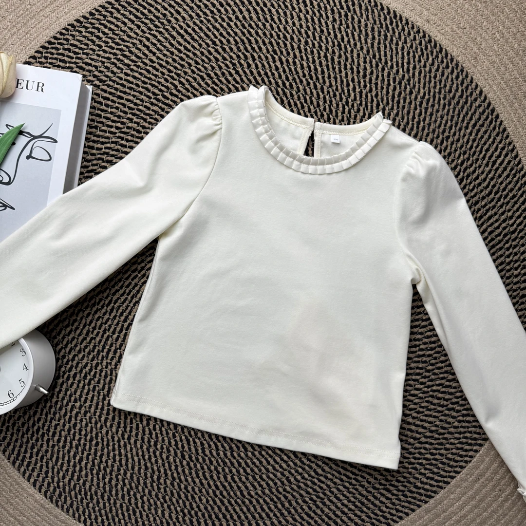 【童装】春季白色针织纯色百搭宝宝圆领女童亲子装上衣