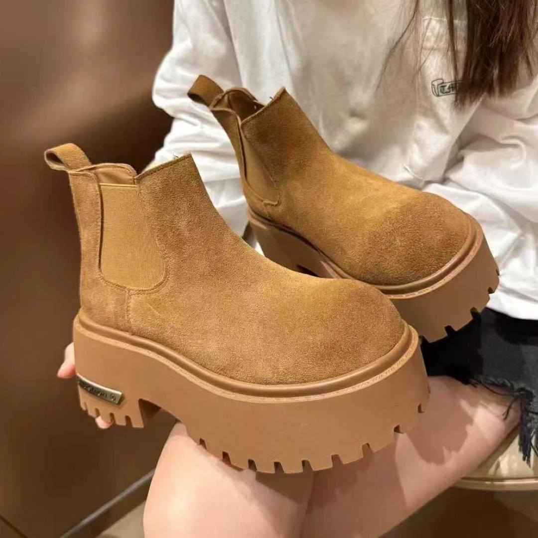 郭姐甄选～6998-1欧洲站复古增高烟筒切尔西短靴2025秋新款马丁靴