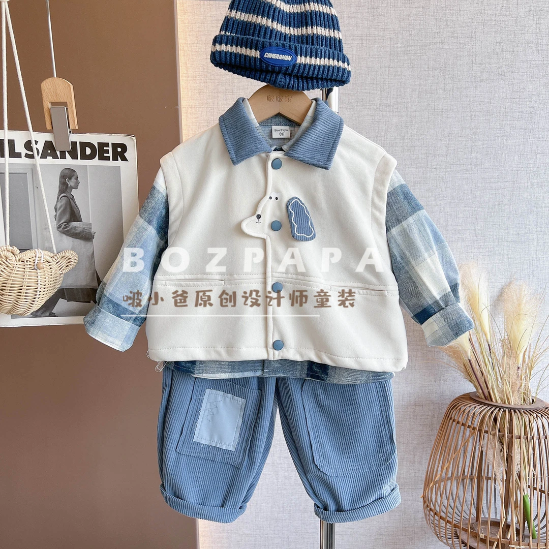 啵小爸【小狗情话】2025秋季新款男童韩版休闲门襟小狗设计马甲