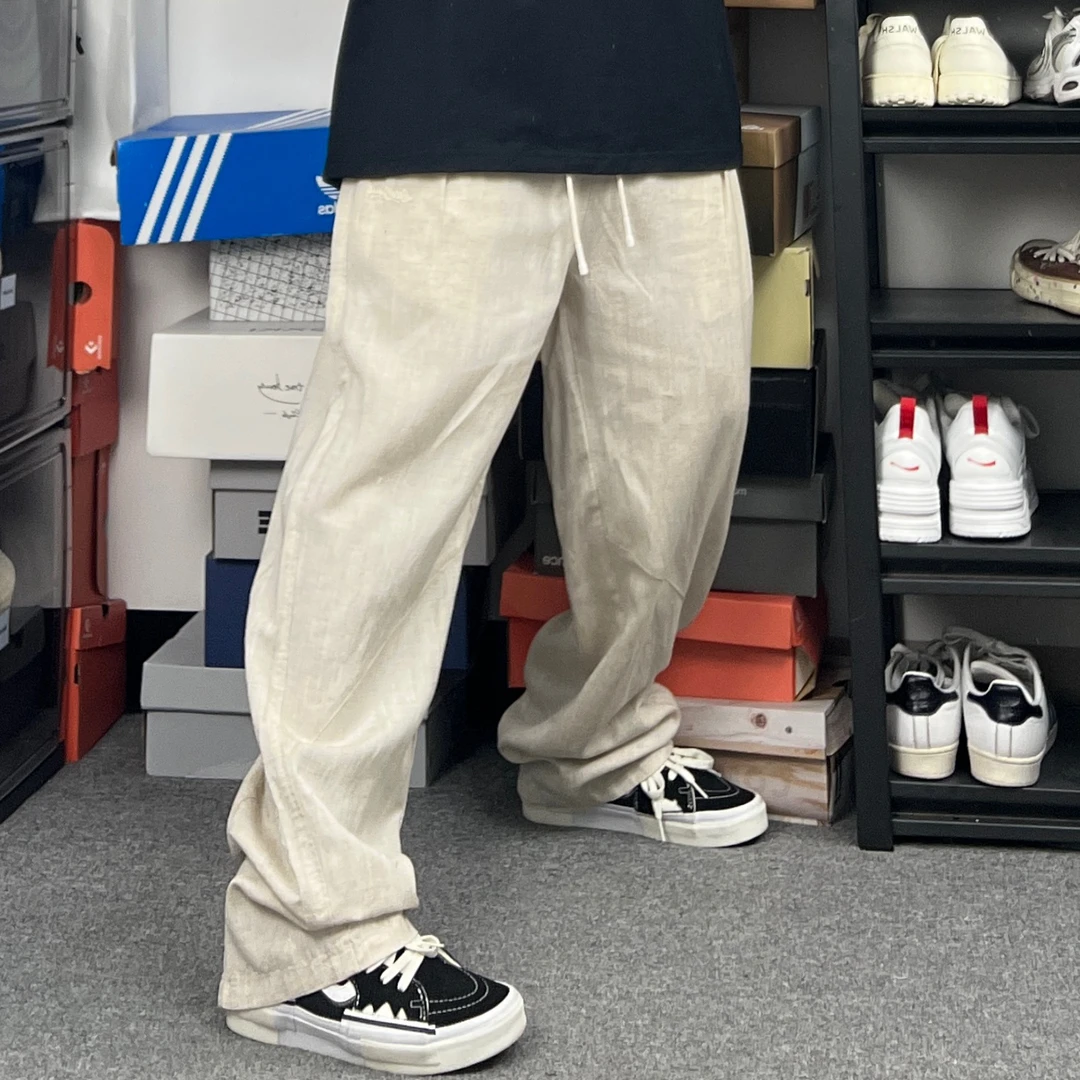 斌斌梨运动风莱赛尔休闲裤凉感柔软透气薄款长裤日系复古刺绣裤子