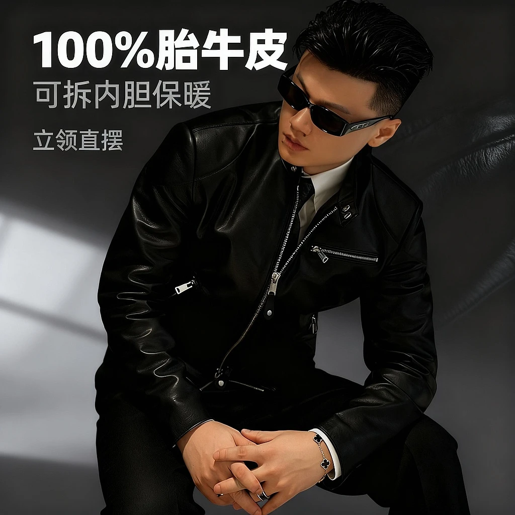 KAAILUUNAJetBlack“优雅1.0新西兰 ” TF胎牛皮3M内胆可拆立领皮衣