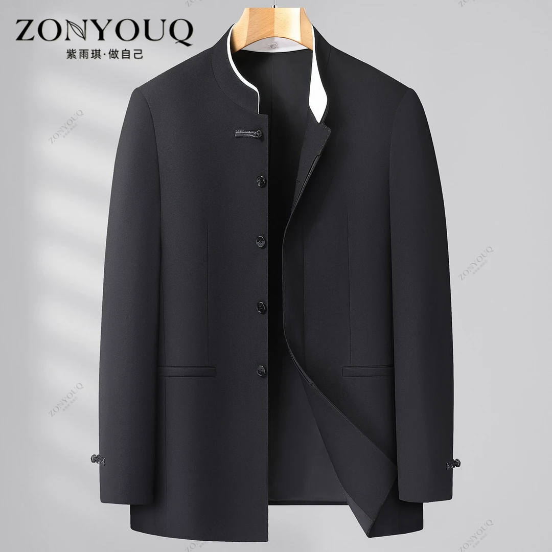 中山装西服外套男春秋加肥加大码立领风衣中年爸爸中国风百搭上衣