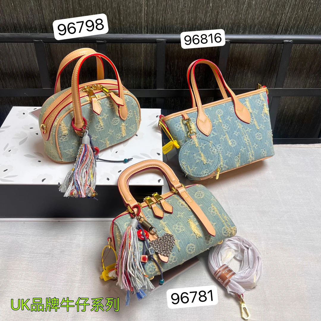 UK四季牛仔蓝斜挎手提单肩时尚女包轻奢百搭波士顿菜篮子休闲女士