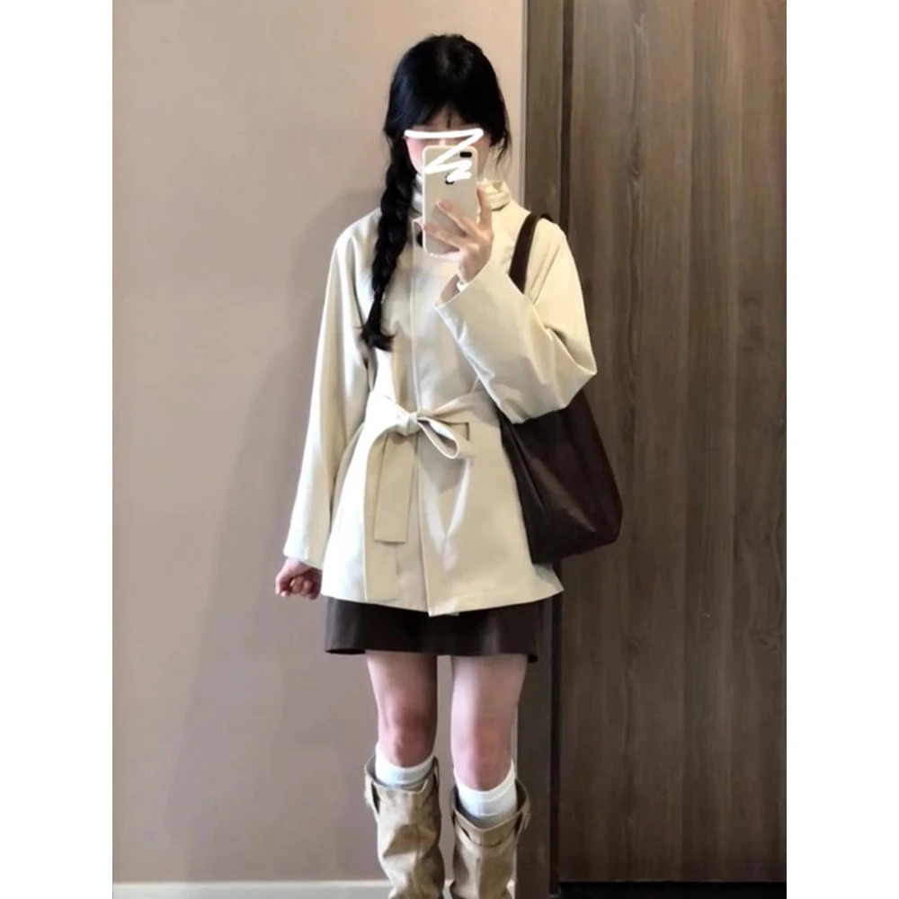 韩系立领风衣外套女2025新款早春英伦风上衣高级感短款气质大衣