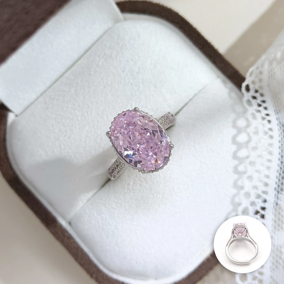 铜合金合成锆石戒指 WGTL-006492【罗兰粉章】 冰花切 戒指时尚气质