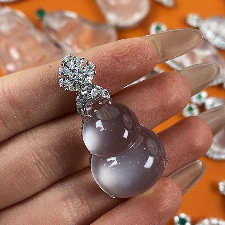 石英质玉银S925镀金镶嵌颈饰