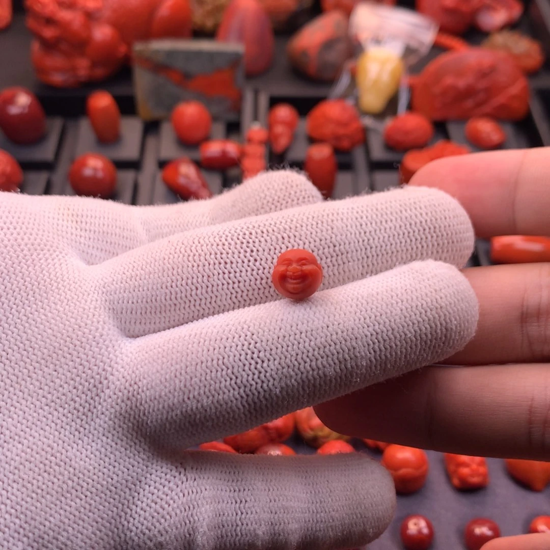 南红玛瑙未镶嵌精工雕刻柿子红弥勒佛配珠9mm+