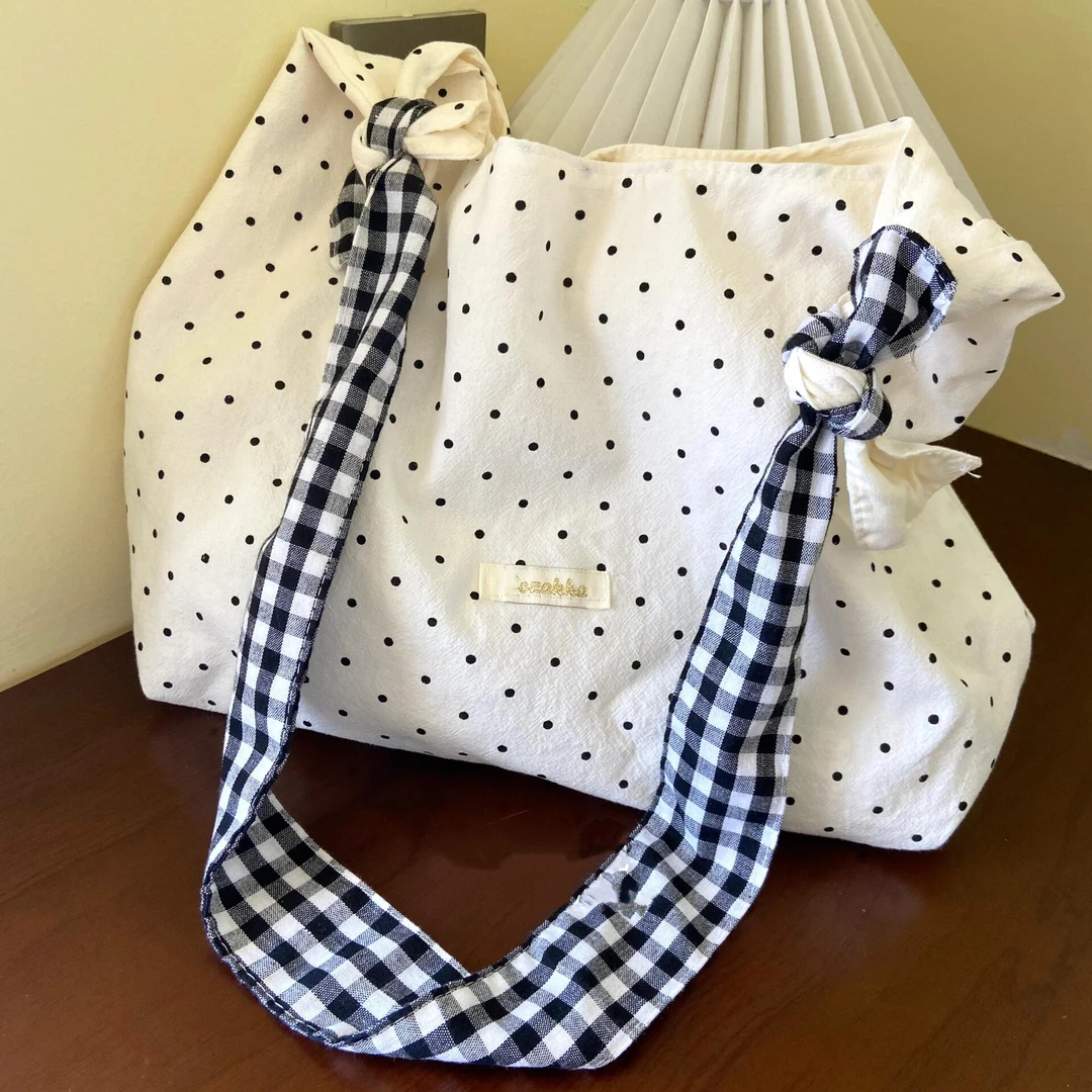 韩系简约波点小清新单肩包2025春夏新款小众日常大容量通勤托特包