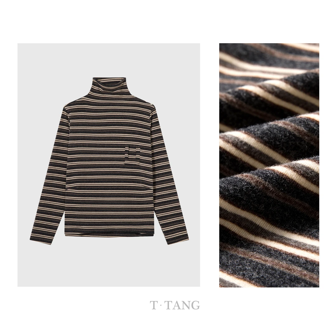 秋季260g天丝羊毛色织条纹棉亲肤时尚百搭遮肉显瘦T恤【7269】88