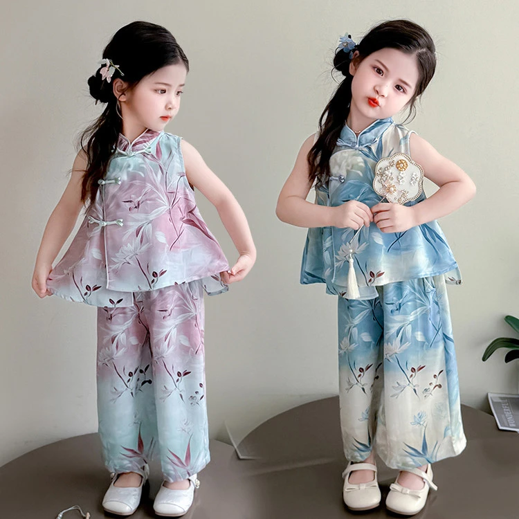 女童夏季新款新中式国风汉服套装宝宝甜美可爱复古唐装薄款两件套