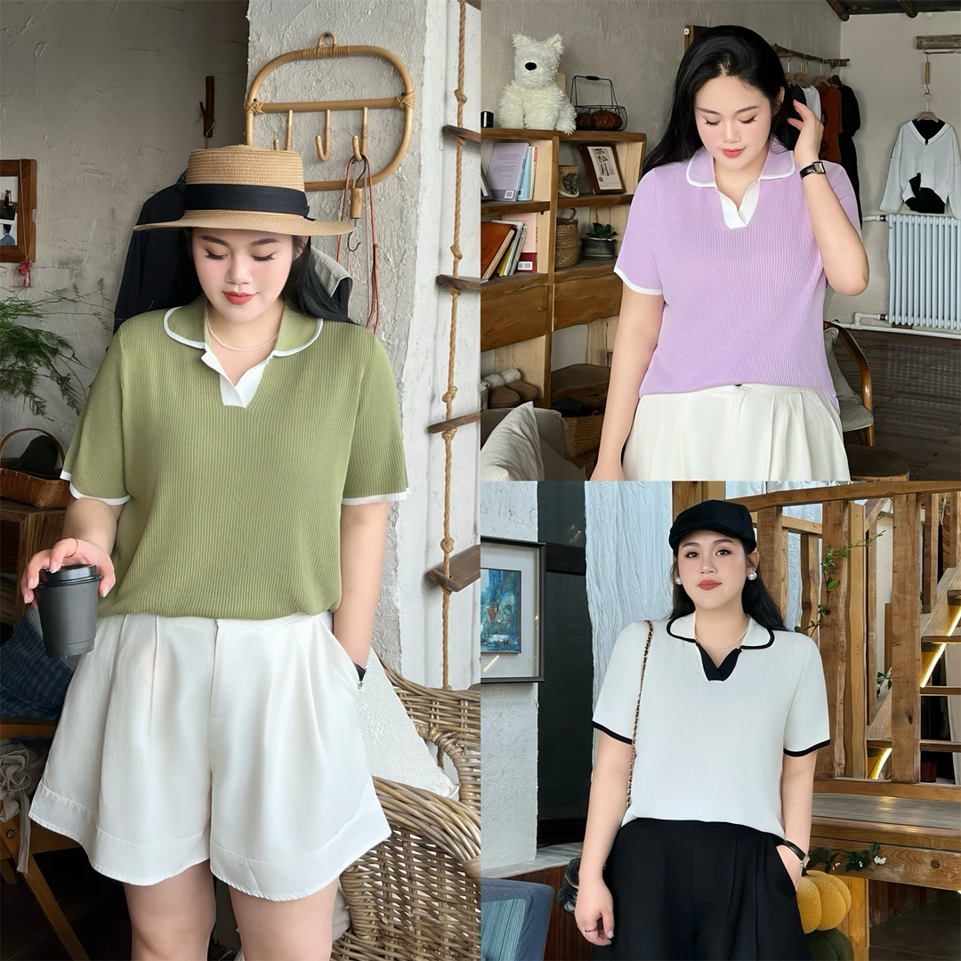 断码捡漏F绿野仙踪 / 冰感V领针织T恤1329花契大码200斤胖mm夏季