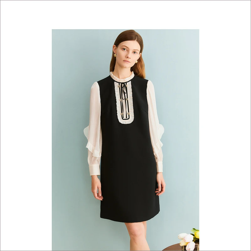 YINER音儿女装秋季显瘦时尚小香风新款假两件连衣裙8C63305551