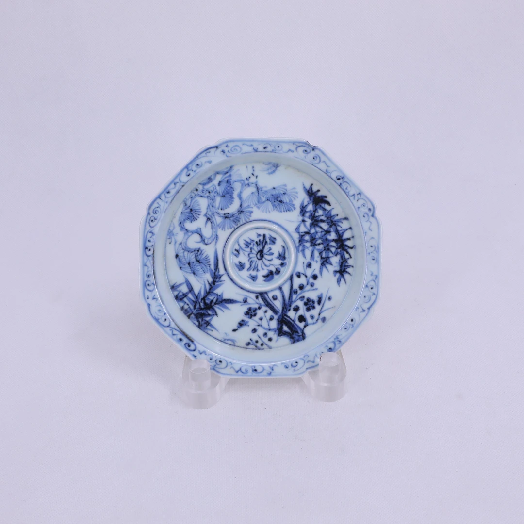 古陶瓷/青花岁寒三友纹花口盘LOT5200