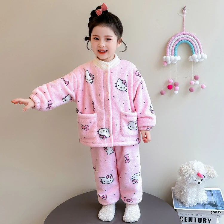 高品质幼儿童睡衣套装冬季加绒加厚保暖珊瑚绒女童宝宝家居服分体