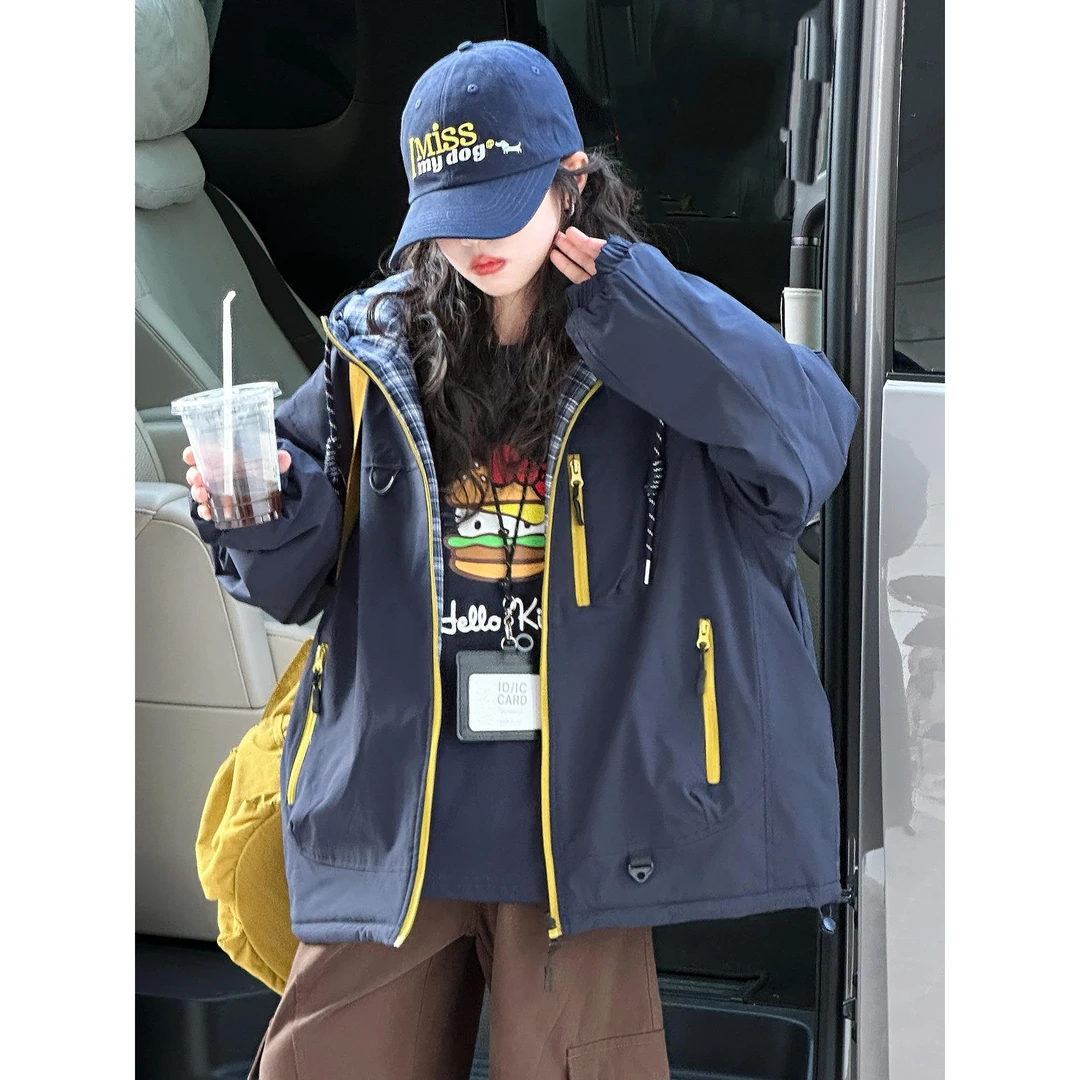 女童秋冬款冲锋衣女童冲锋衣外套秋冬装2025新款洋气儿童加厚双面