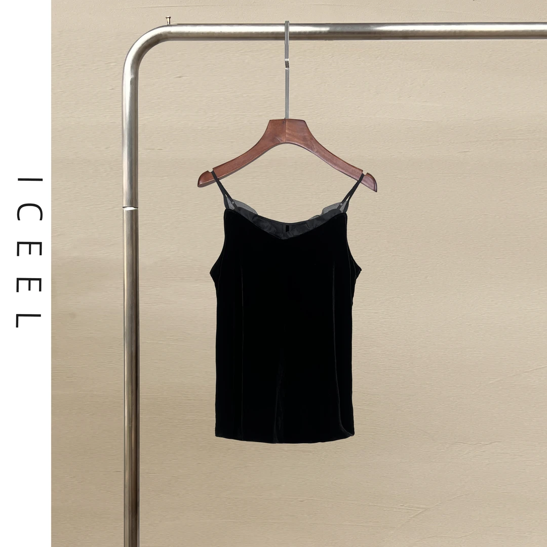 ICEEL丝绒高档背心吊带黑色轻奢气质打底衫内搭上衣原创设计女装