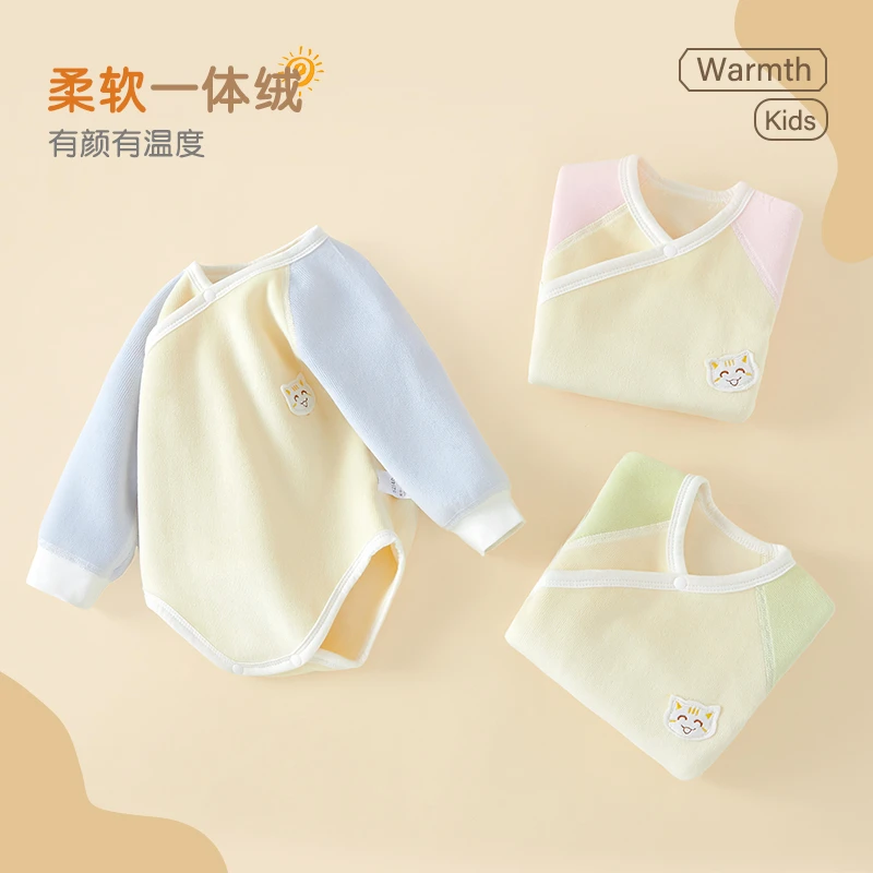 新生婴儿加绒包屁衣春秋冬三角哈衣爬服加厚初生宝宝护肚连体睡衣