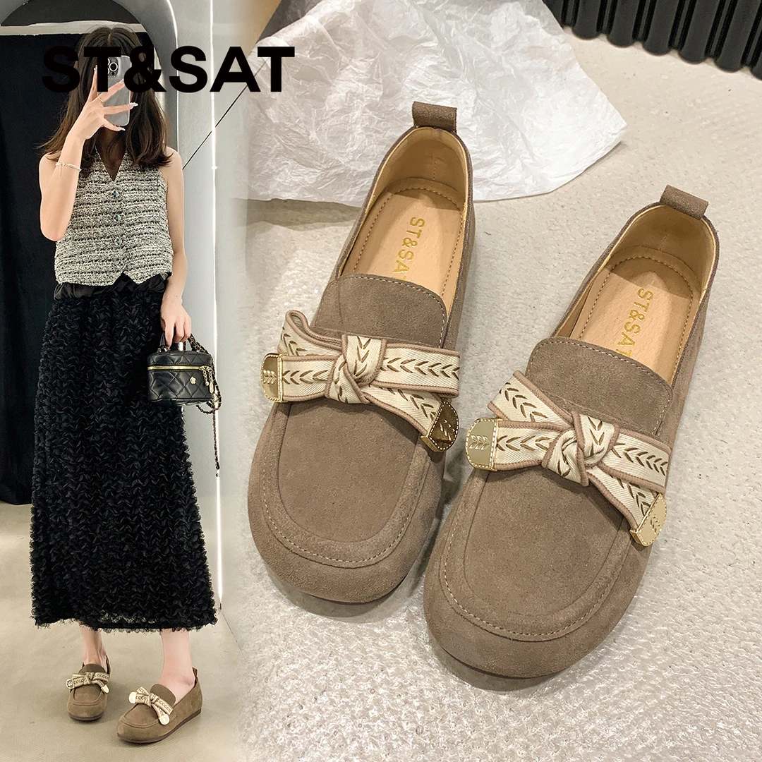 星期六真皮加绒勃肯鞋女秋冬2025爆款软底豆豆棉鞋一脚蹬平底单鞋