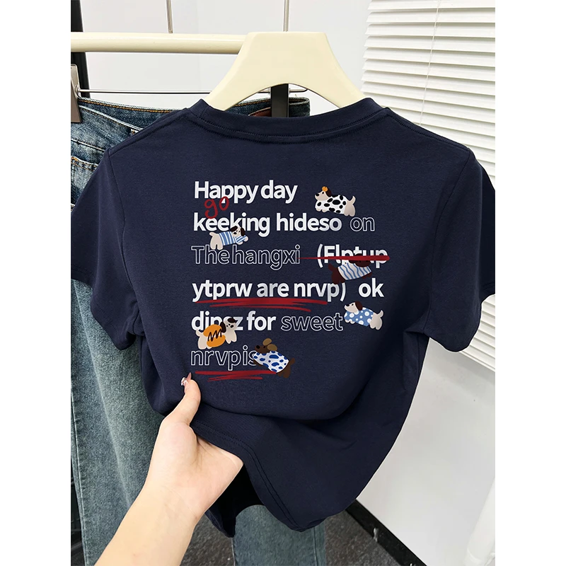 正肩显瘦圆领短袖t恤女夏季新款大码休闲百搭小个子洋气小衫上衣