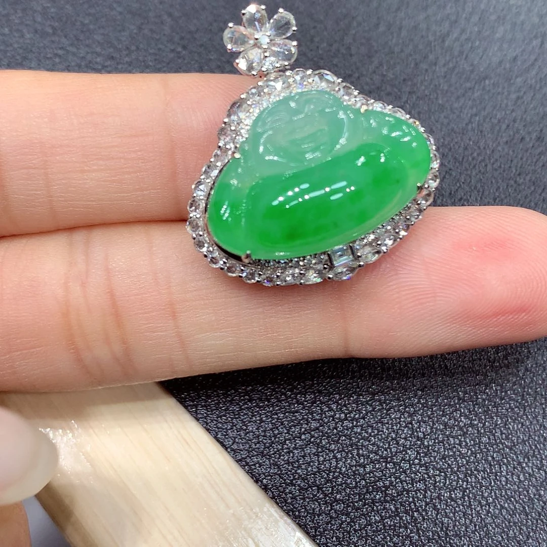 翡翠18K金镶嵌吊坠(不含链)