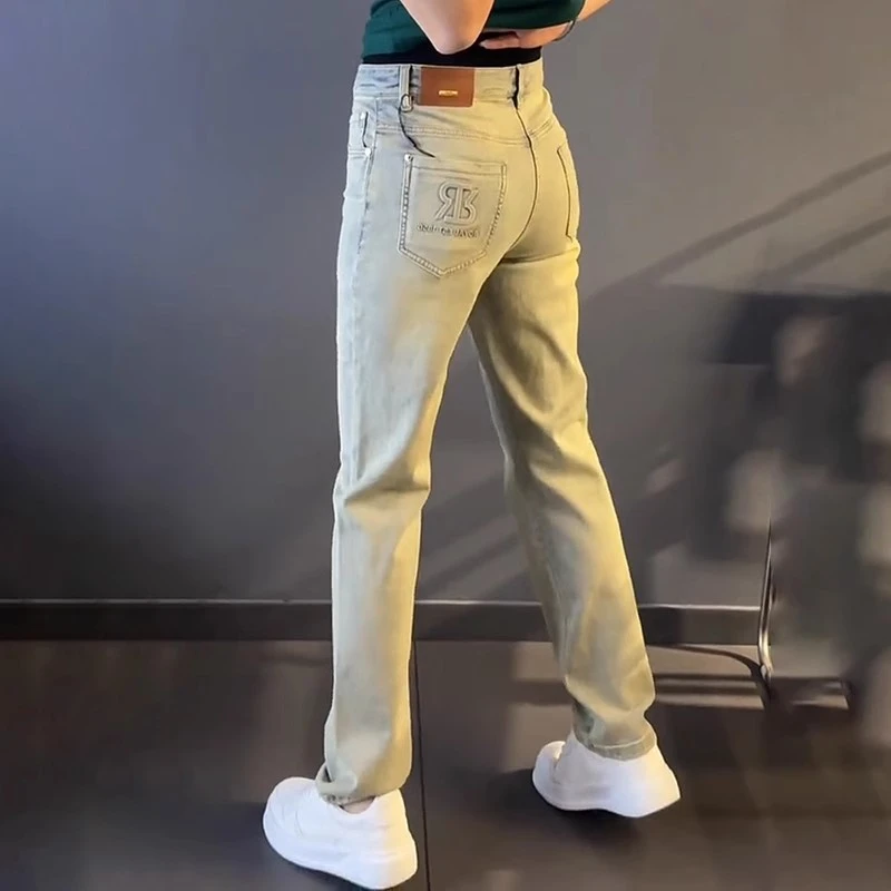 大码男装裤子美式高街复古弹力男士秋冬做旧潮牌宽松直筒牛仔裤子